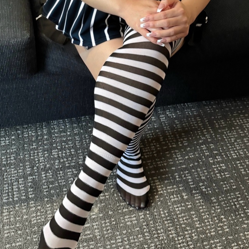 Black and White Striped Thigh-High Stockings